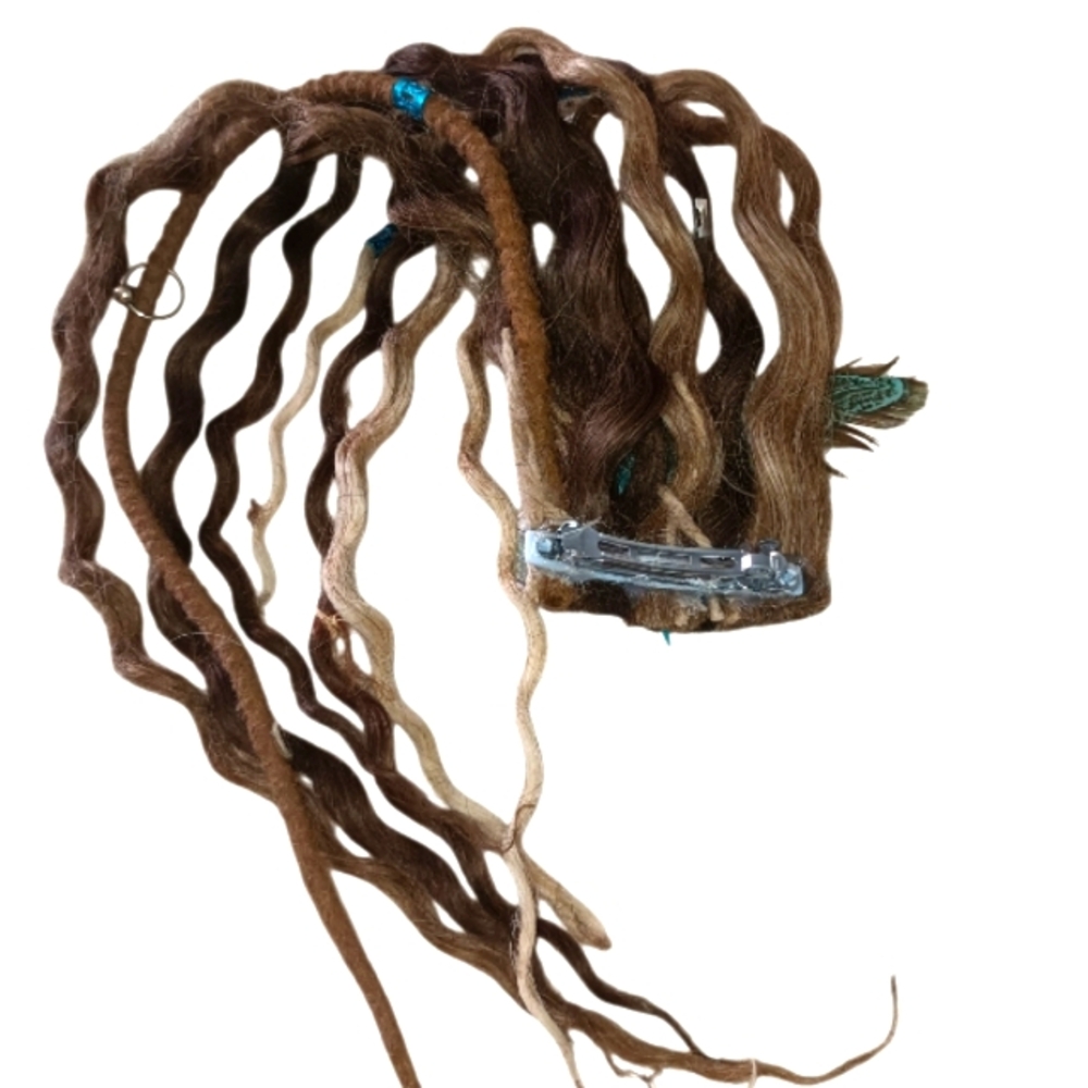 4/$15 Brown & Bld 1pc Braids Dread Clip In Extension Deco & Charms Viking Boho - Picture 9 of 12